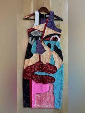 Discount Universe Sequin Abstract Face Sheath Bodycon Dress size Small